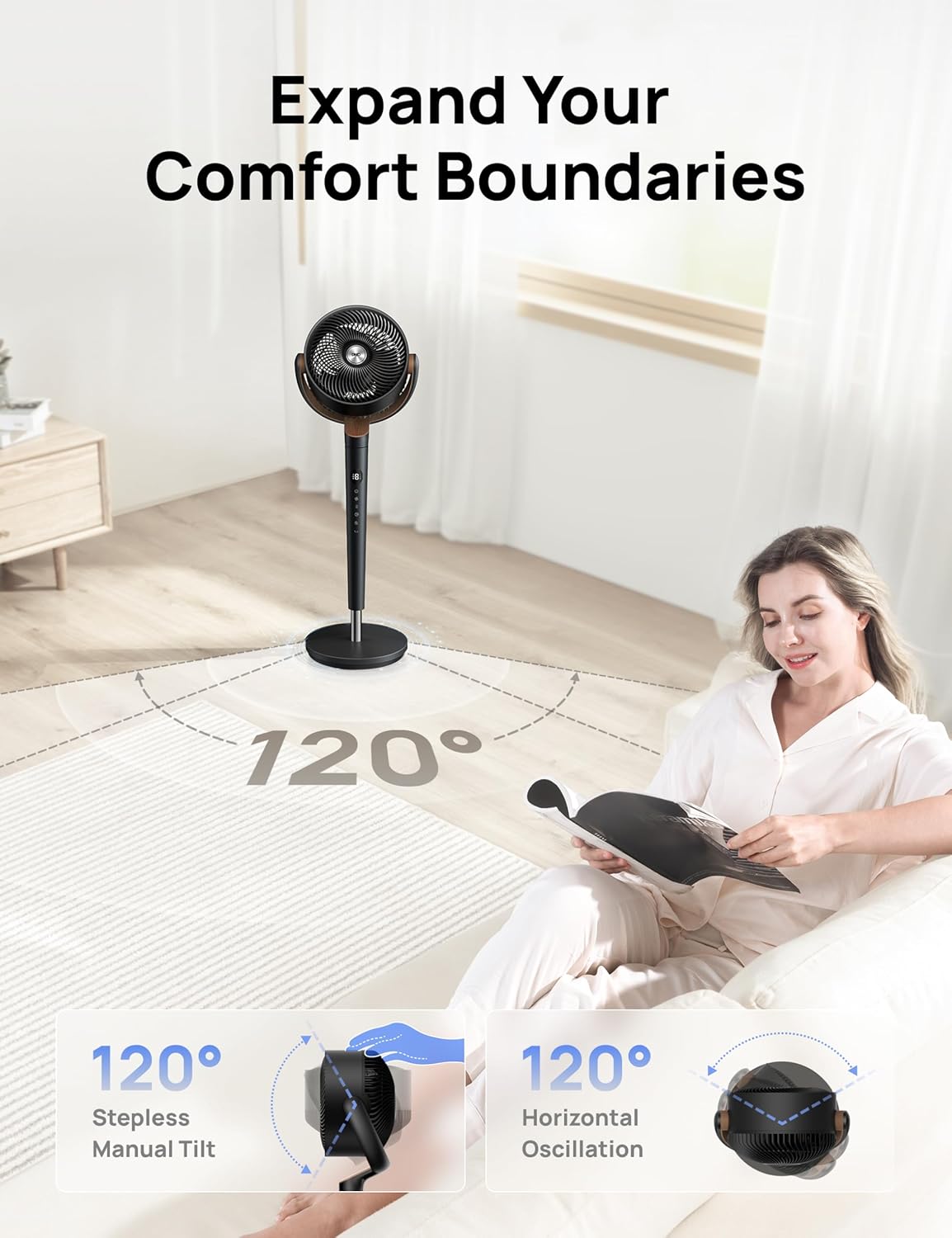 Thumbnail 4 de Dreo 20dB Ultra Quiet Standing Pedestal Fan with 120° Oscillation, Remote & 8H Timer