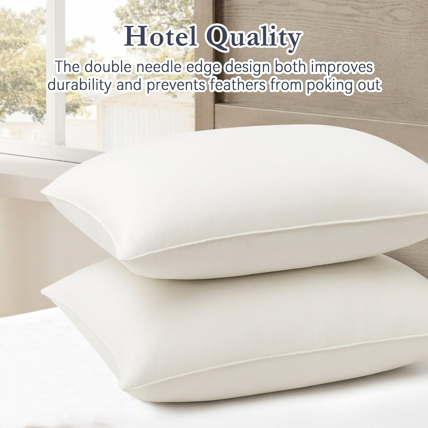 Detalle 2 de puredown Goose Feather Down Pillows, Standard Set of 2 with Organic Cotton Cover