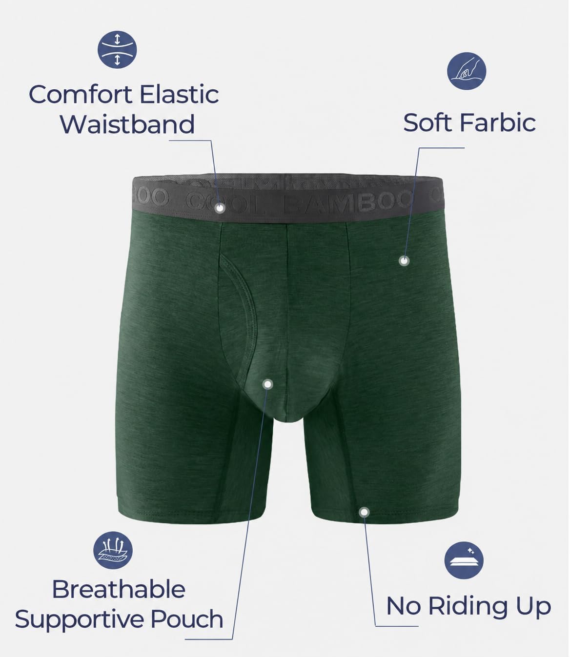 Thumbnail 3 de BAMBOO COOL Men's Boxer Briefs with Fly, Stretch Fabric and No-Ride-Up Design