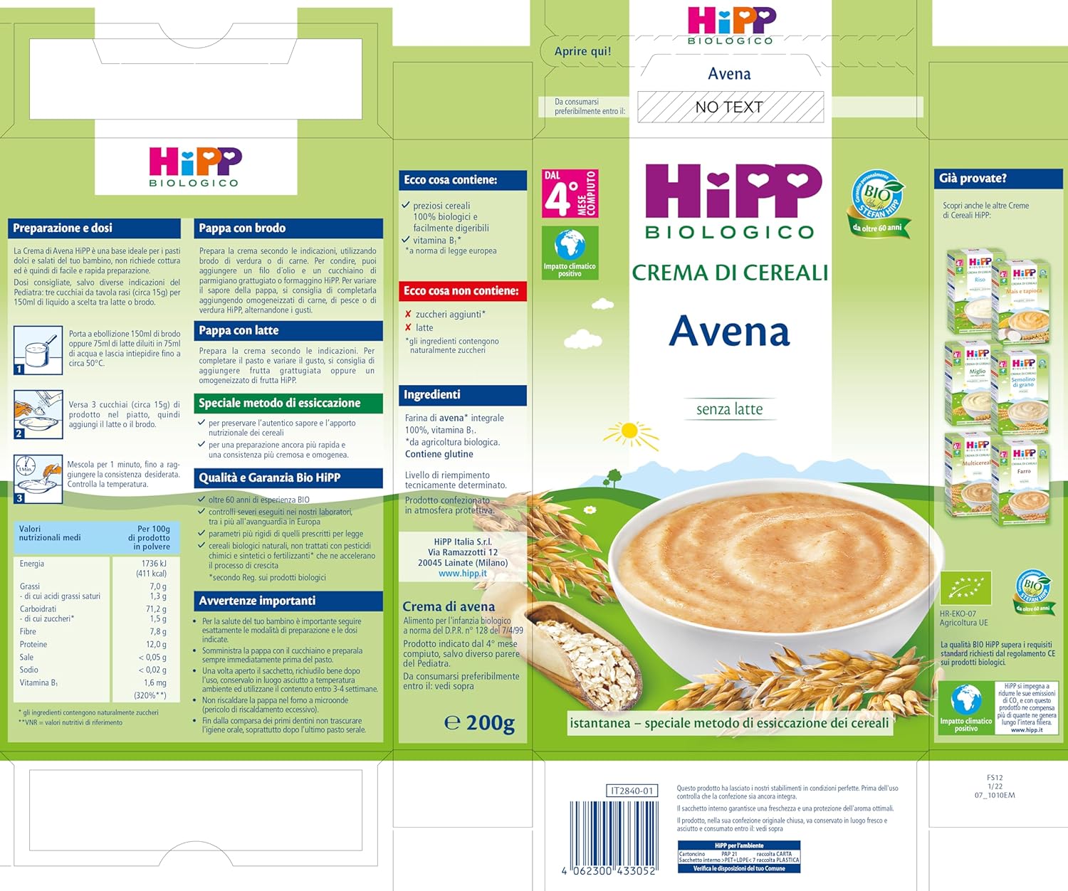 Thumbnail 5 de HiPP Crema di Cereali Istantanea all’Avena per Neonati — 7 confezioni da 200 g