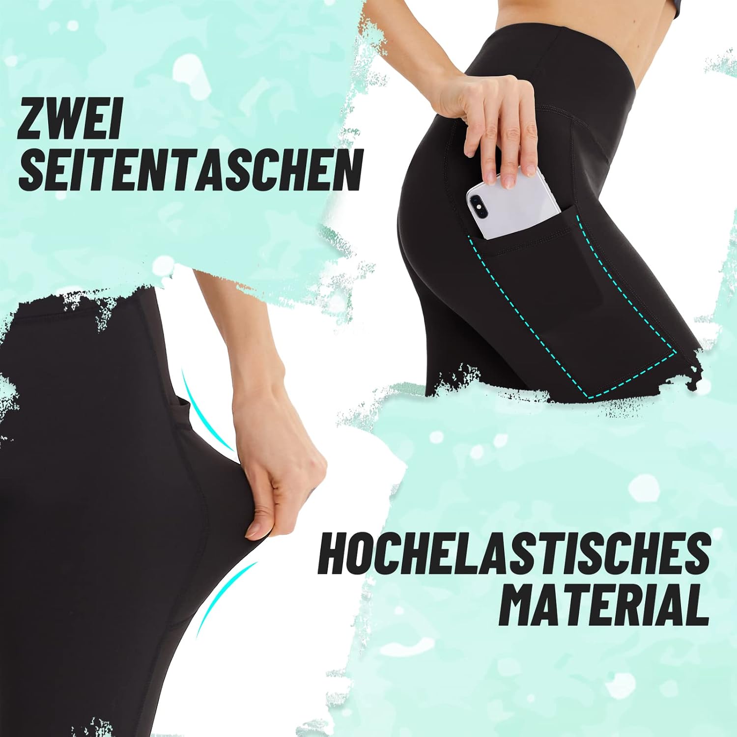Detalle 2 de AMIYOYO Sport-Leggings Damen mit Tasche, High Waist, blickdicht – 3er Pack