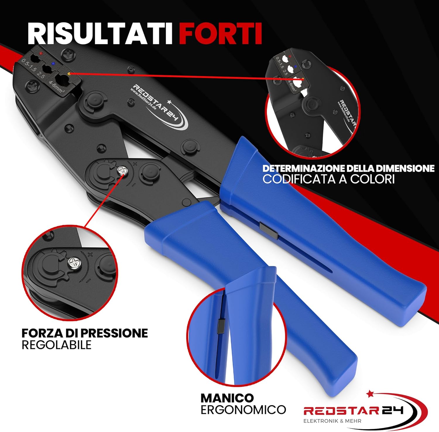 Thumbnail 1 de RedStar24 Crimpatrice per capicorda con pressione regolabile e 700 terminali (0,5–6 mm²)