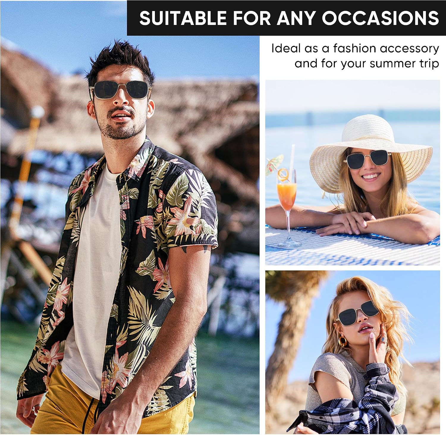 Detalle de MEGAVOW Retro Steampunk Sunglasses: Polarised UV400 Square Frames for All-Day Wear