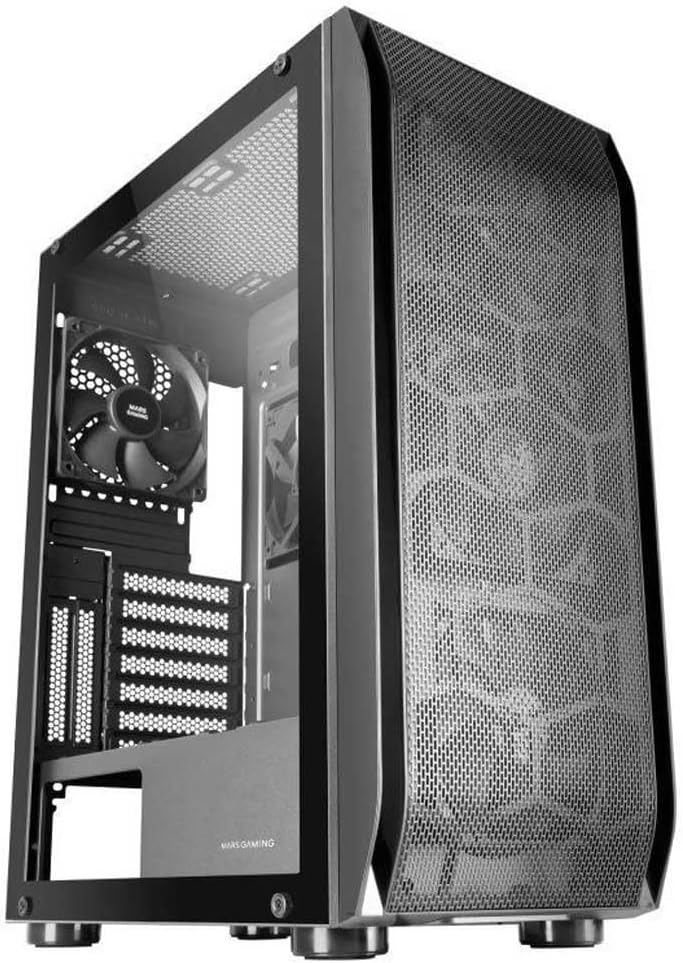 Detalle de Mars Gaming MC-PRO2 – obudowa E-ATX z 5 wentylatorami i metalowym frontem mesh