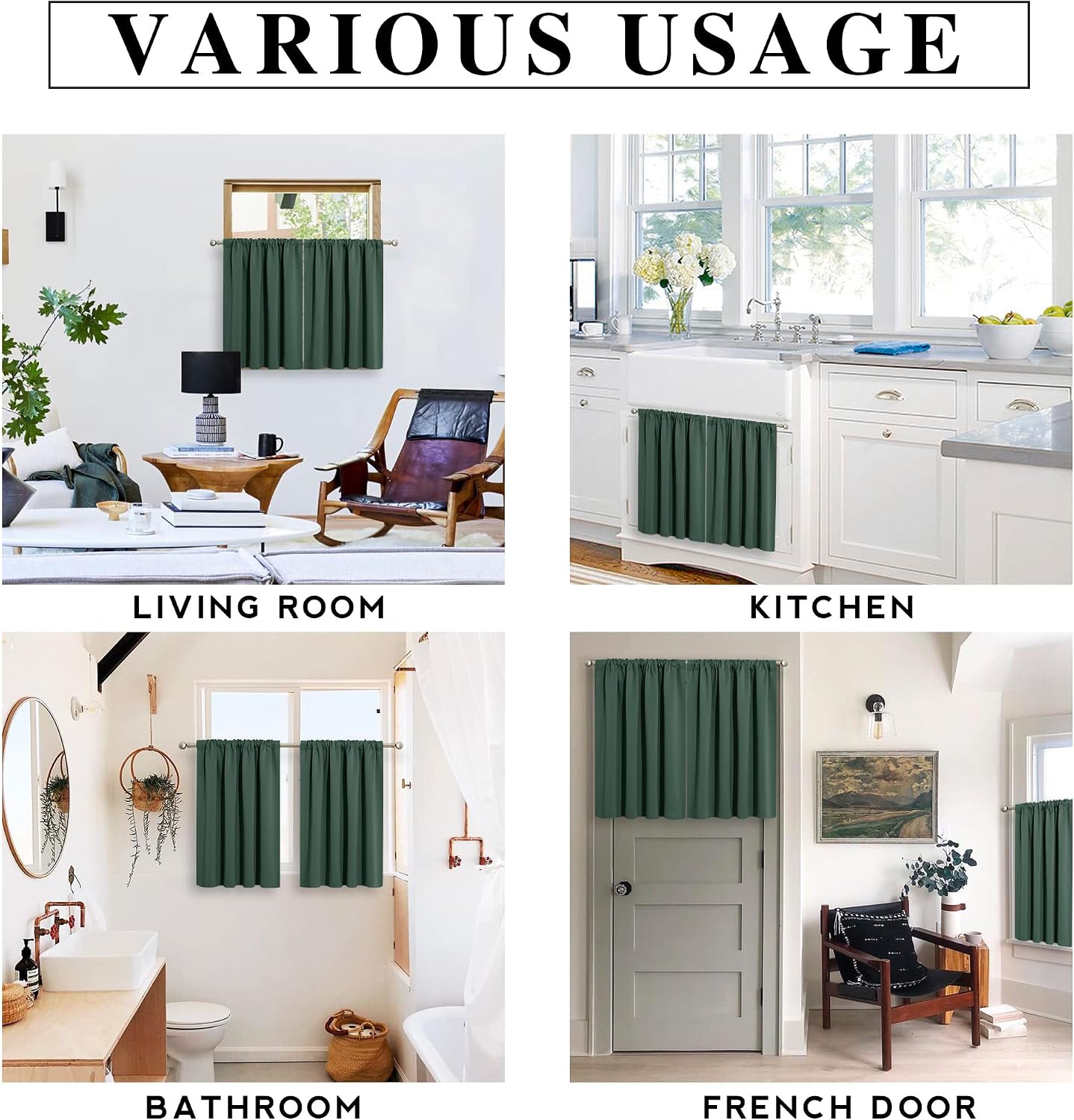 Thumbnail 6 de RYB HOME Kitchen Blackout Curtains Over Sink (2 Panels, 29 x 36) in Dark Green
