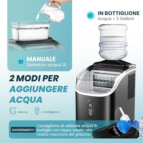 Detalle de EUHOMY Macchina del Ghiaccio Casa 15 kg/24h con 16 cubetti in 13 minuti – Autopulente, serbatoi da 0,5 L e 1,5 L, accessori inclusi