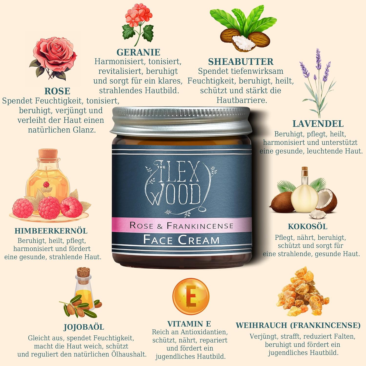 Thumbnail 1 de The Ilex Wood Rose & Weihrauch Gesichtscreme (vegan, palmölfrei) – 60 ml