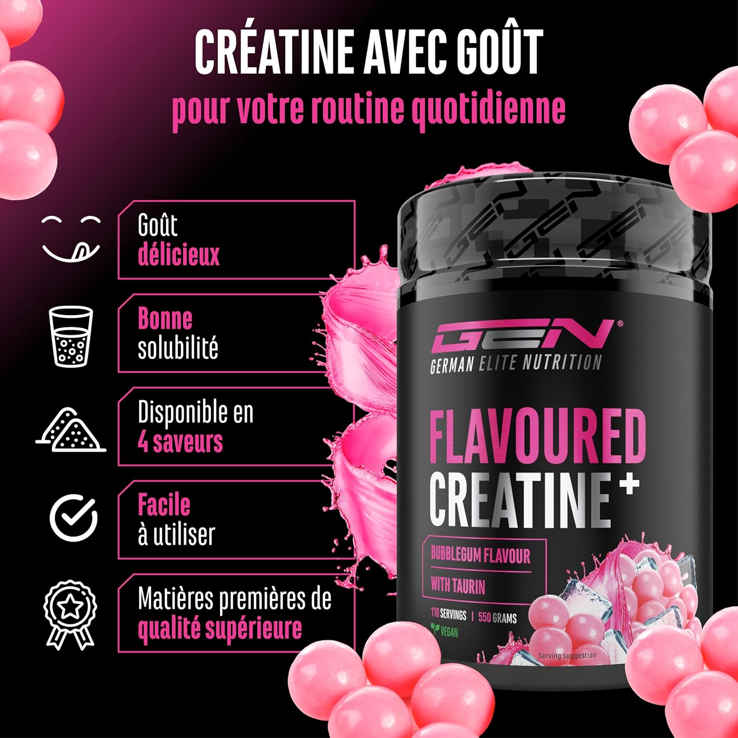 Thumbnail 2 de Flavoured Creatine poudre 550 g – Créatine monohydrate aromatisée avec L-taurine, vegan et sans sucre