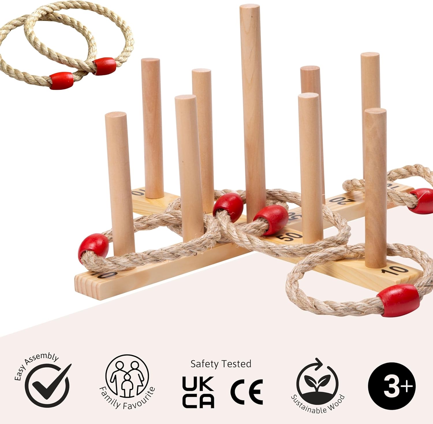 Detalle 2 de Jaques of London Wooden Quoits Garden Game – 9 Pin Ring Toss Set