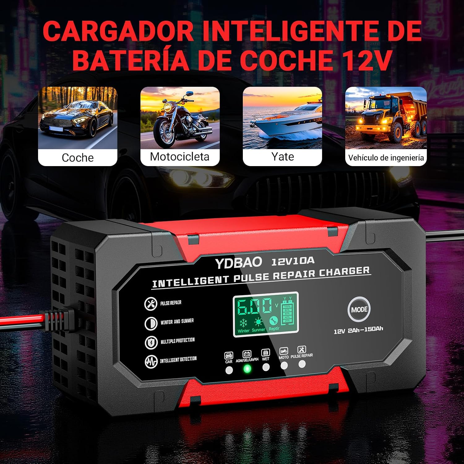 Thumbnail 4 de YDBAO Cargador baterías 12V 10A