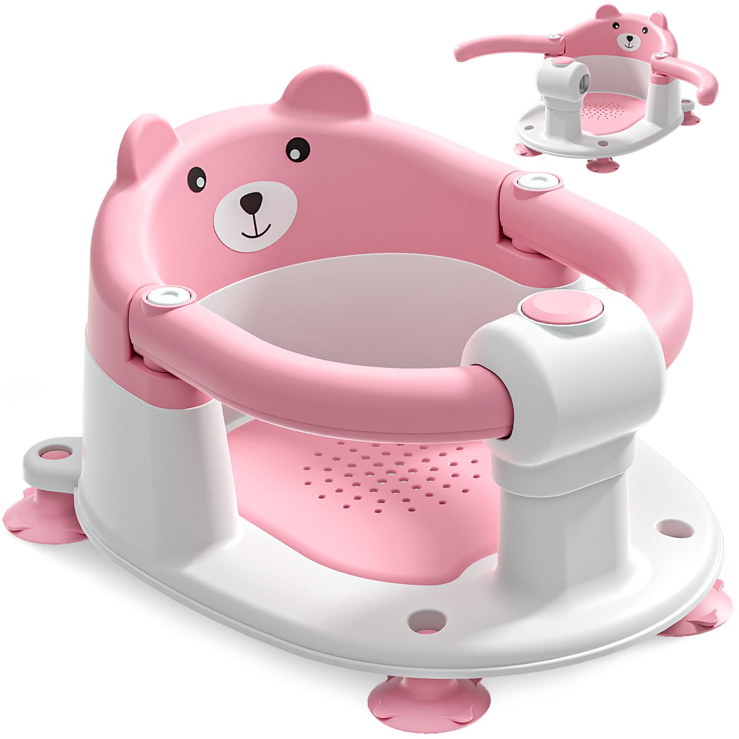 Detalle de Badewannensitz Baby ab 6 Monate – Bär, rutschfest mit 4 Saugnäpfen, rosa