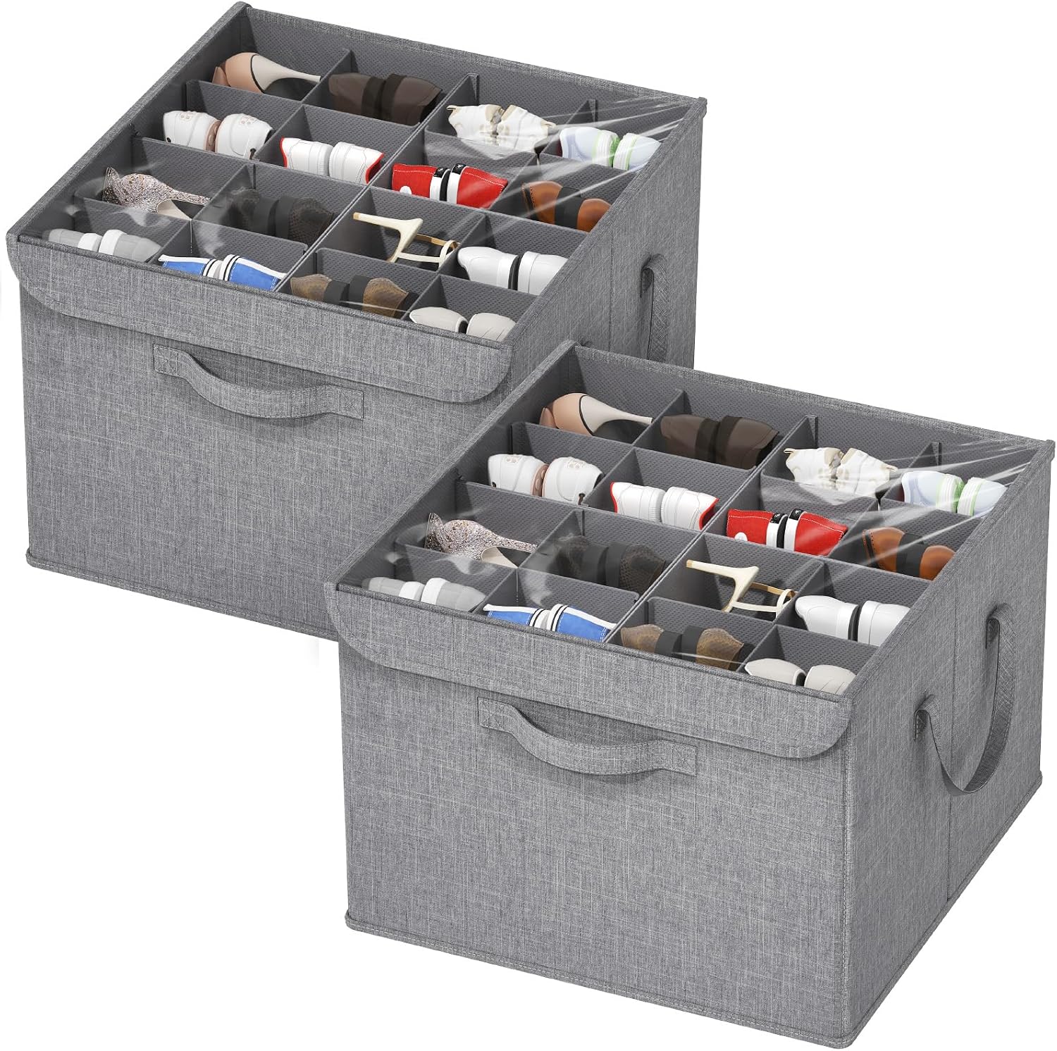 Detalle de Lifewit Scatola Scarpiera da Armadio – Organizer pieghevole con divisori regolabili e finestra trasparente (Set 2, grigio, 8-32 paia)
