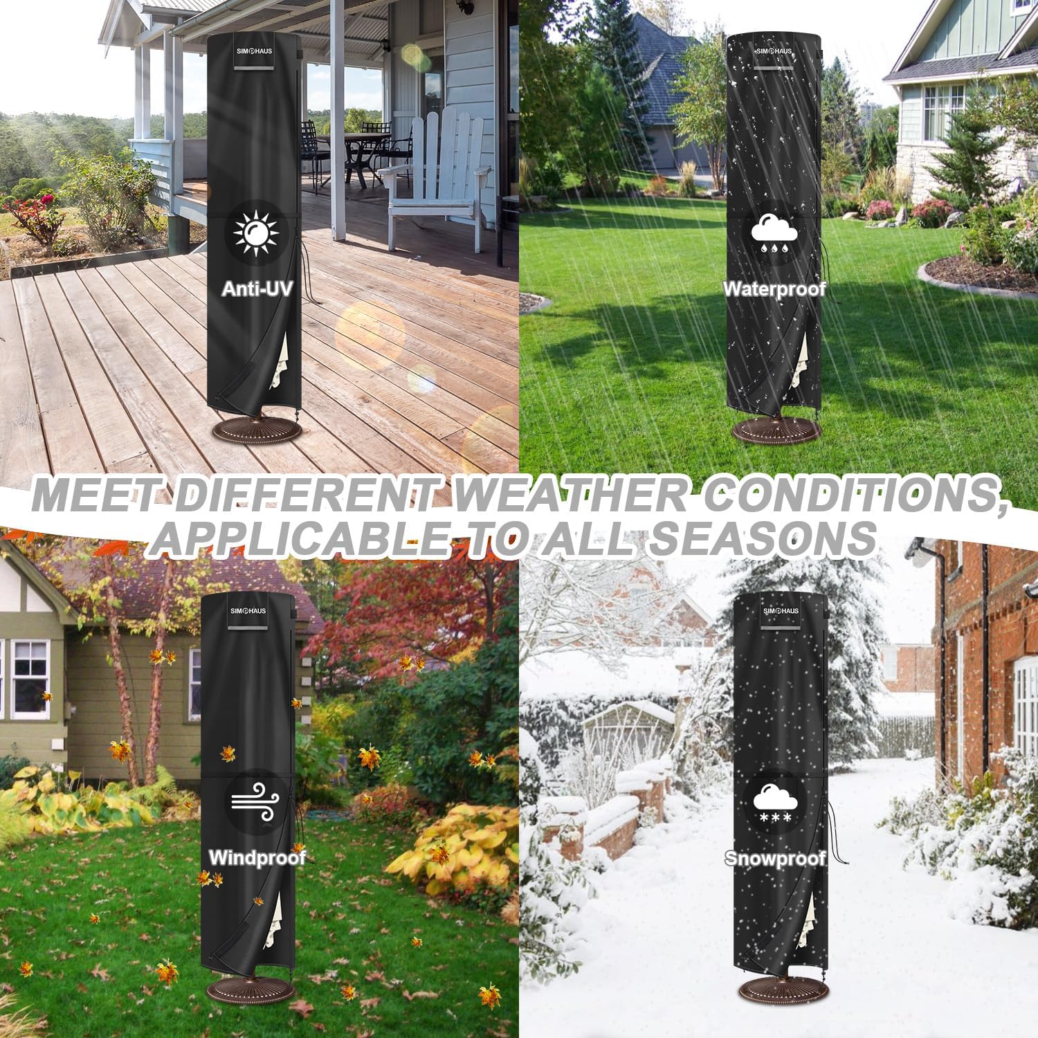 Thumbnail 6 de SIMPHAUS Patio Umbrella Cover with Rod (280x70/70cm) – double sided, waterproof and windproof