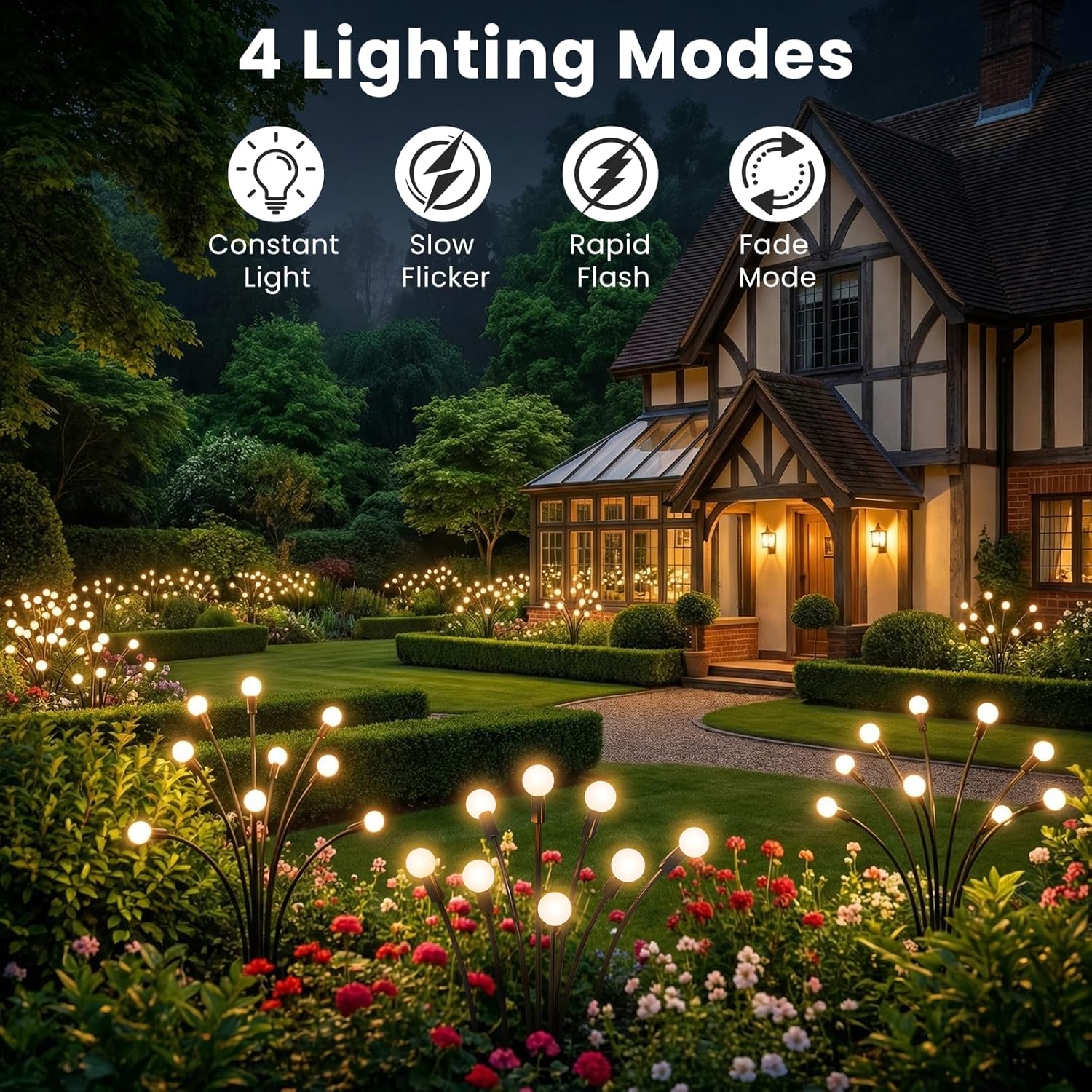 Detalle de Uzexfio Solar Lights Outdoor (4 Pack, 32 LEDs) – Wind-Swaying Firefly Garden Decor with 4 Modes