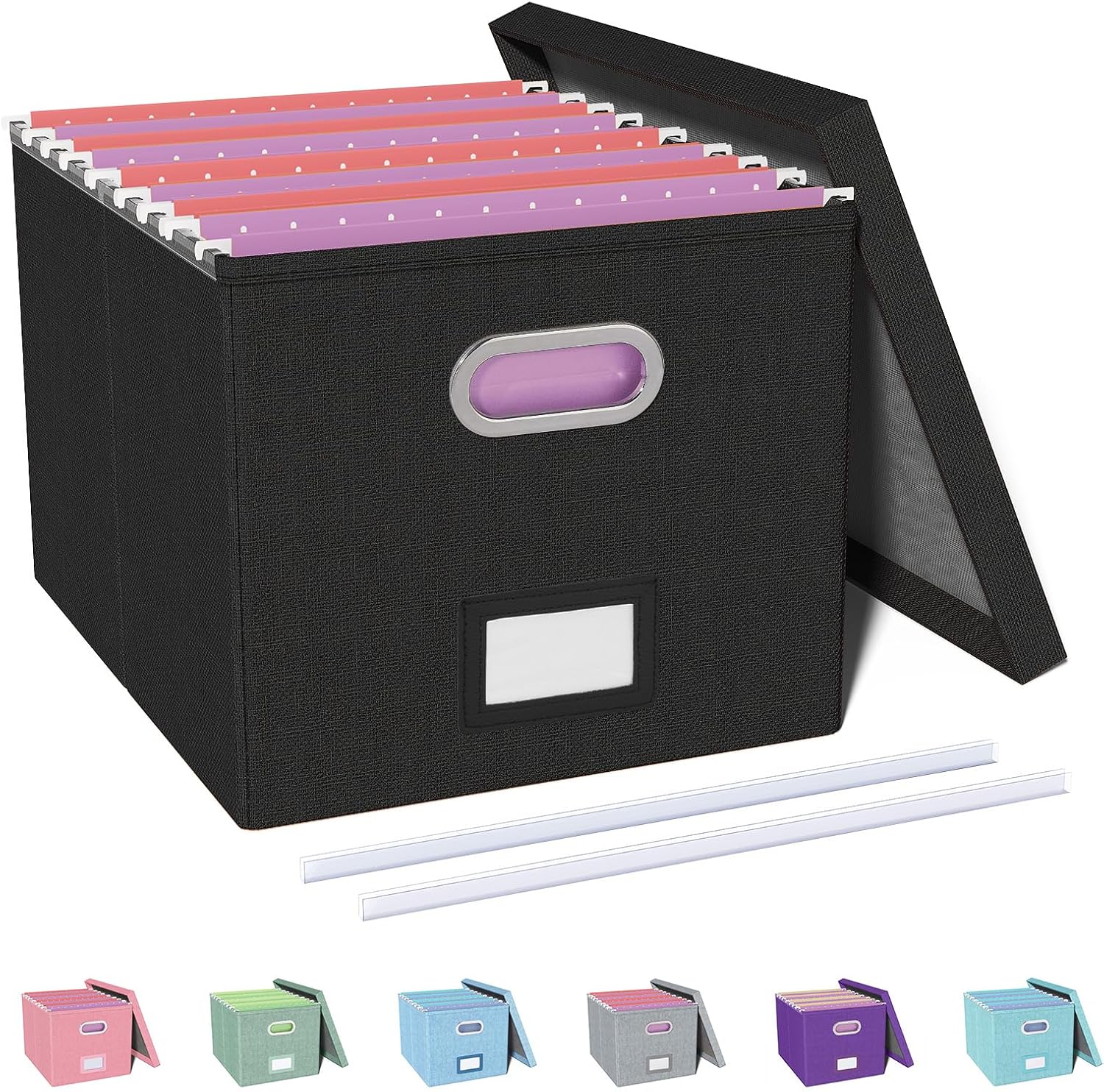 Detalle de Oterri AM03118 File Organizer, Foldable Black Linen Box for Letter and Legal Files