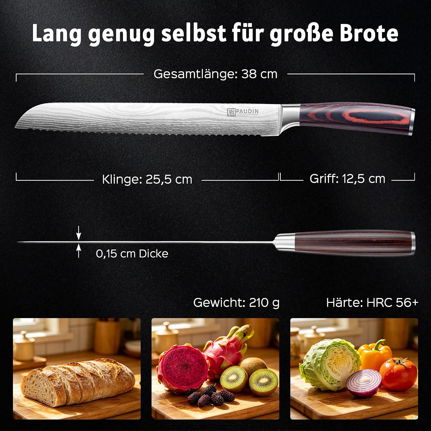 Detalle 2 de PAUDIN Brotmesser 26 cm Wellenschliff rostfreier Edelstahl