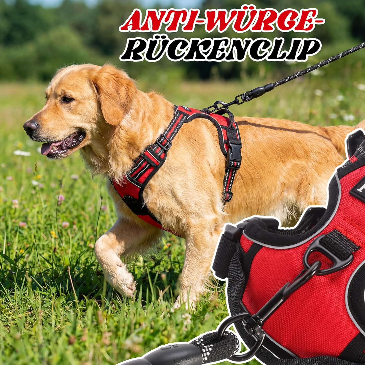 Detalle de Funfox Hundegeschirr Mittelgroße Hunde – Anti‑Zug Brustgeschirr mit Griff, Reflektoren und verstellbaren Gurten