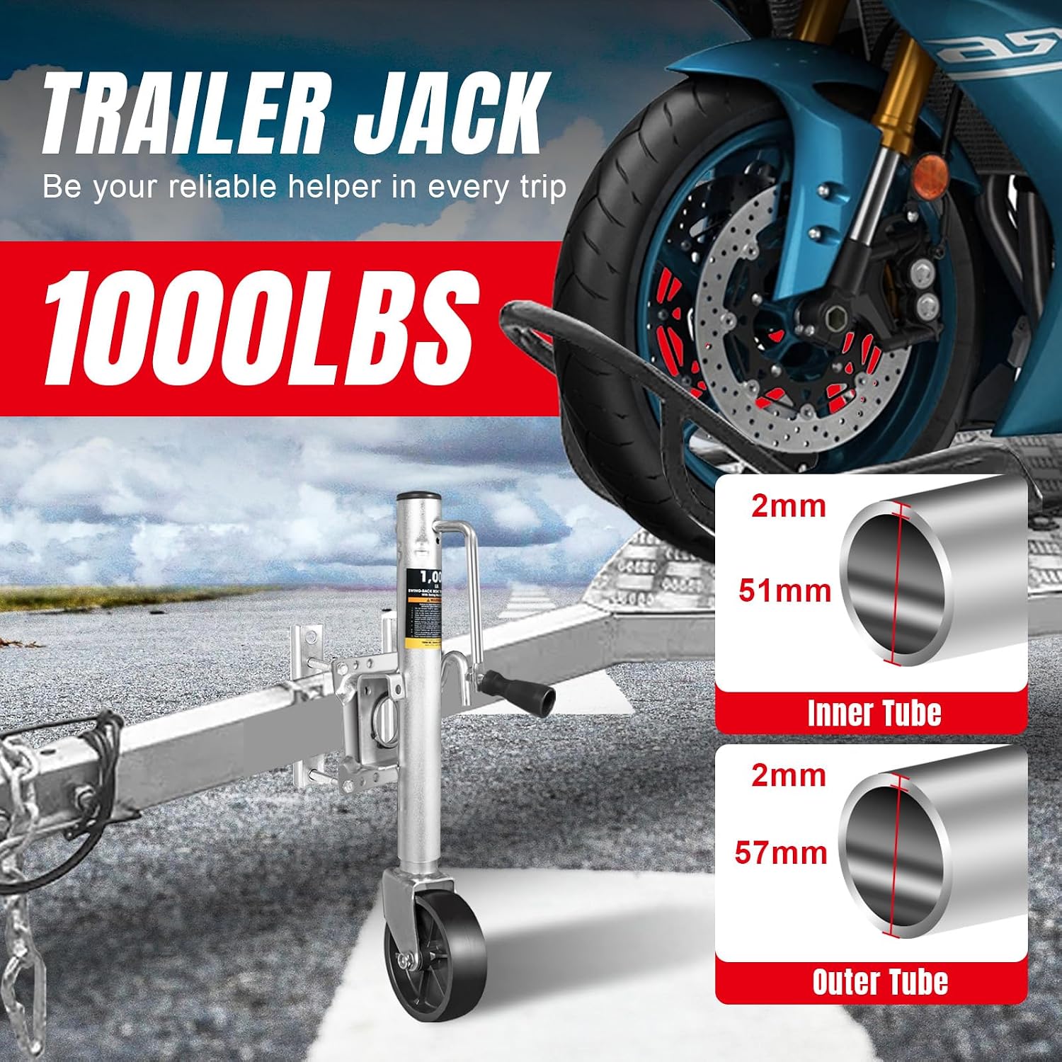 Thumbnail 1 de Torin ATR39001B 1000 lb Trailer Jack 10" lift 🛻