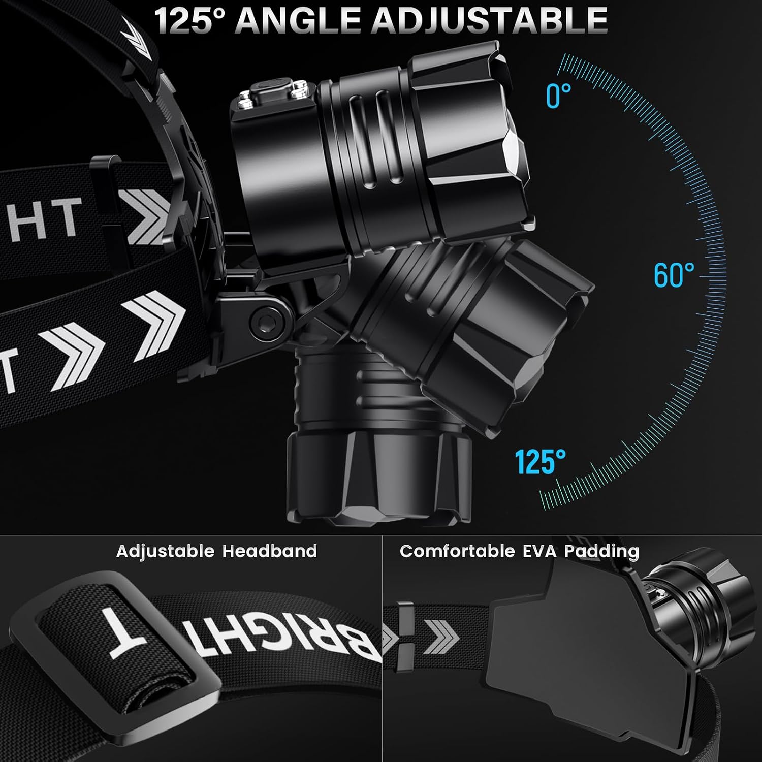Detalle 1 de FINICO AK-SR99800-G1 Rechargeable LED Headlamp, USB-C, IPX7, 12 Modes