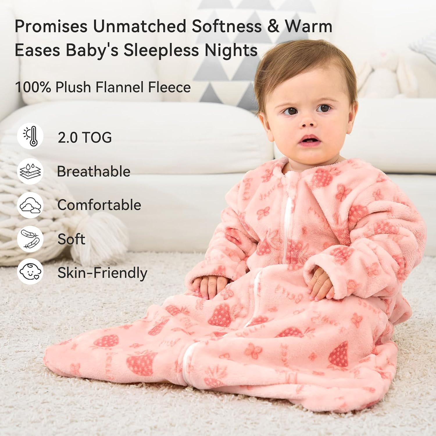 Thumbnail 1 de Unnivoll 12–18 Month Fleece Sleep Sack, Long Sleeves, 2.0 TOG, 2-Pack