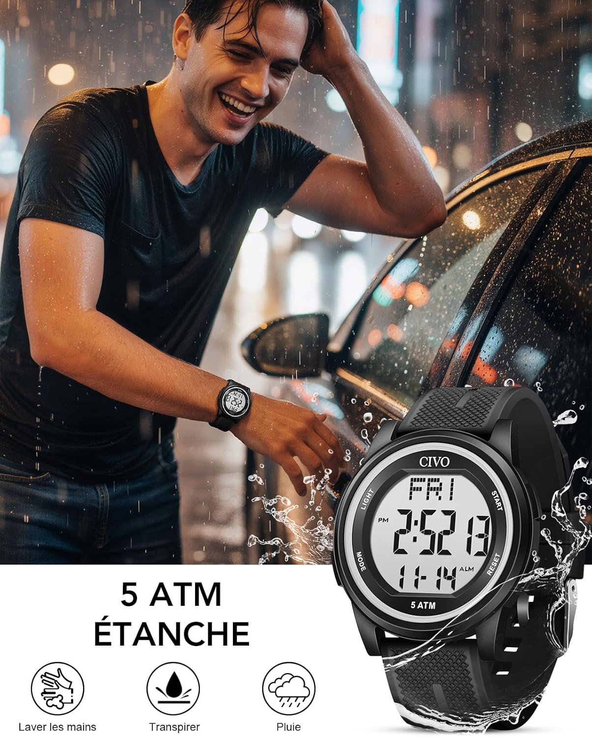 Thumbnail 1 de CIVO Montre sport numérique LED 5 ATM