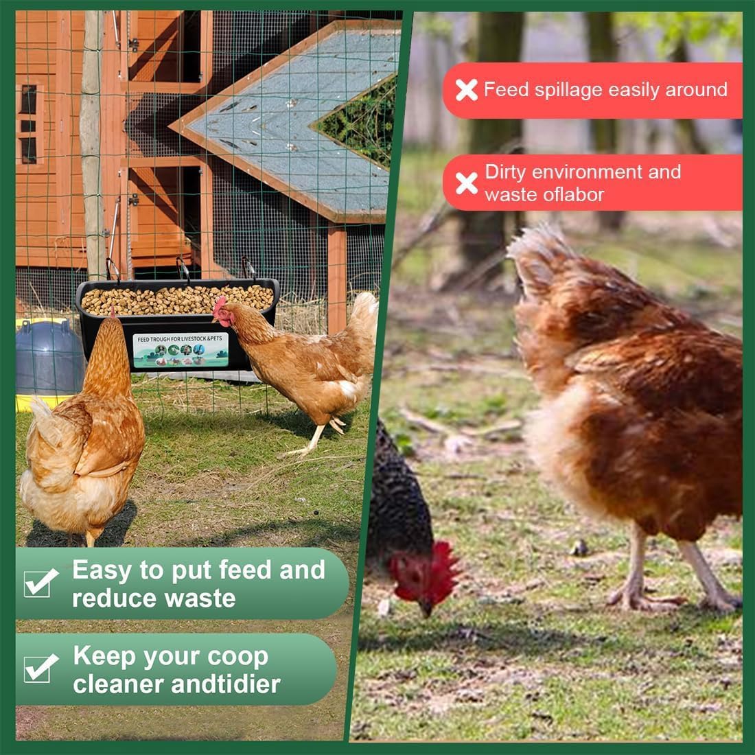 Thumbnail 5 de YEASQGS Extra Large Fence Feeder Chicken Hanging Feed Trough Poultry Waterer Bucket – 2 Pack (Black)