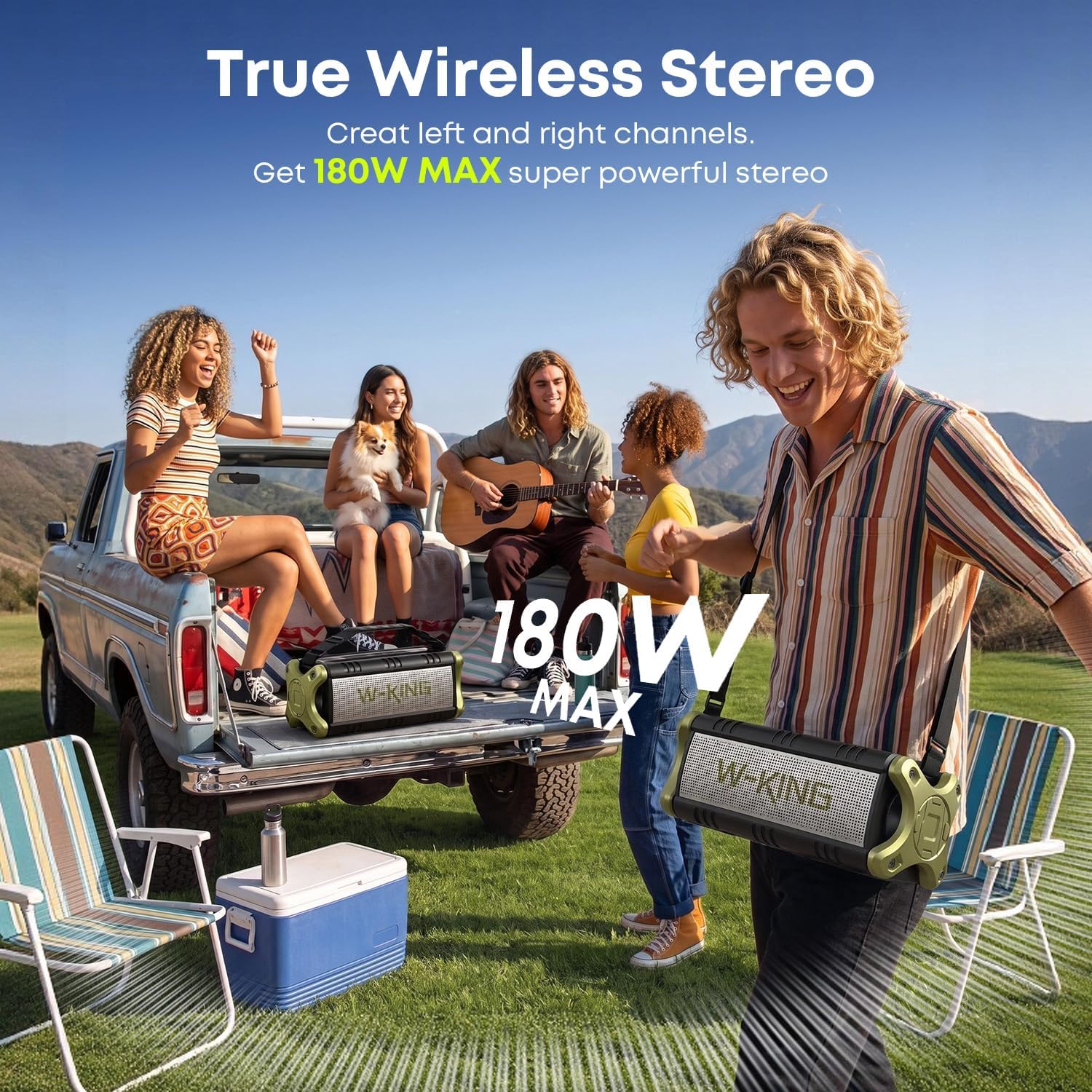 Detalle 2 de W-KING D8 90W Portable Bluetooth Speaker with Dual Subwoofers and IPX6