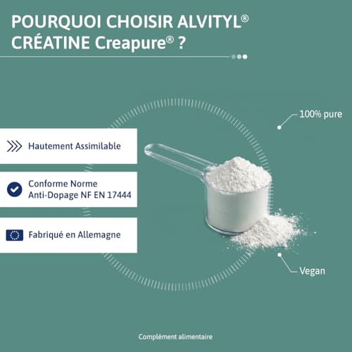 Detalle 2 de Alvityl Créatine Monohydratée Creapure 100% Pure – Poudre 300 g (88 portions)