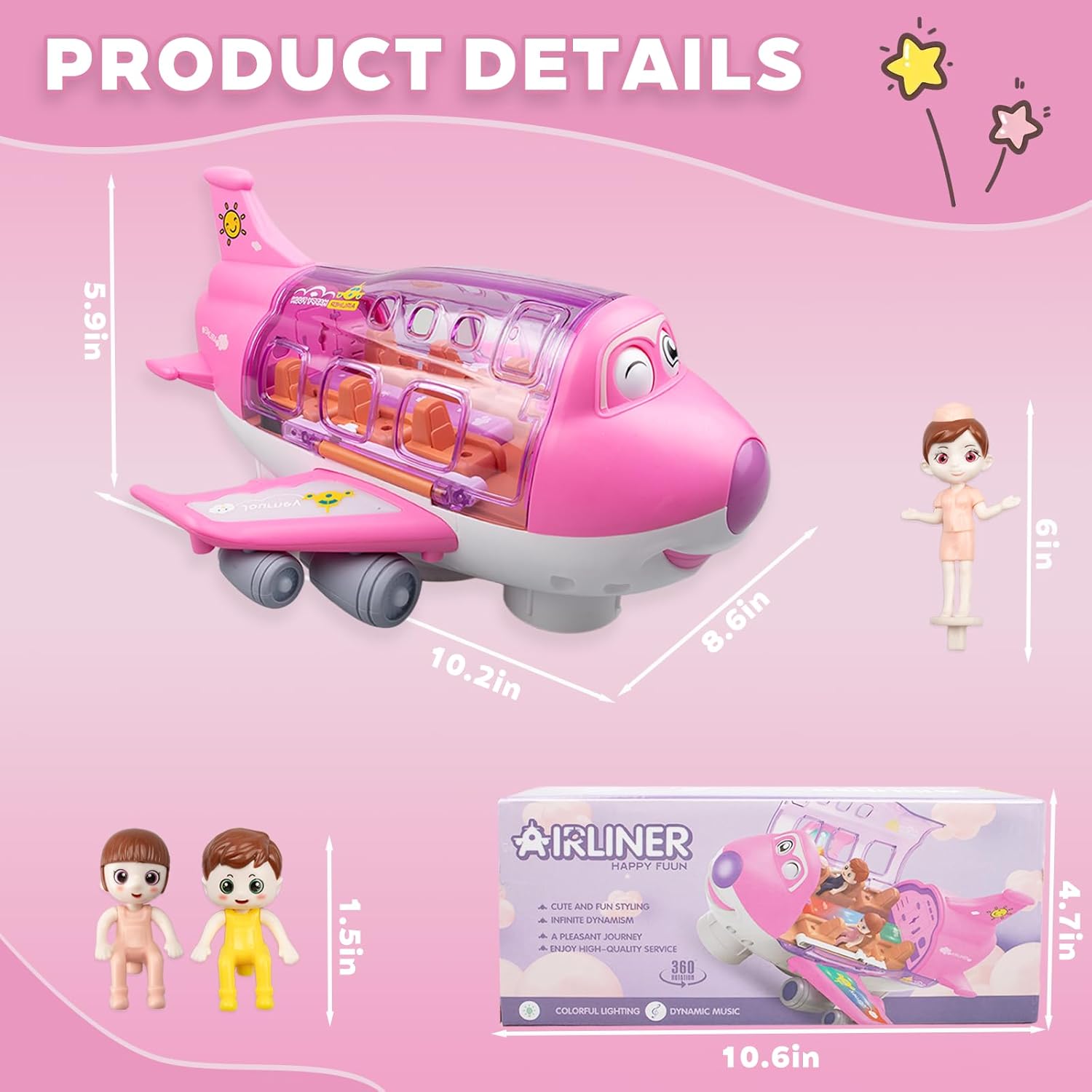 Thumbnail 6 de victob Aeroplane Toys for Toddlers – Bump and Go Pink Plane with LED Lights & Sounds