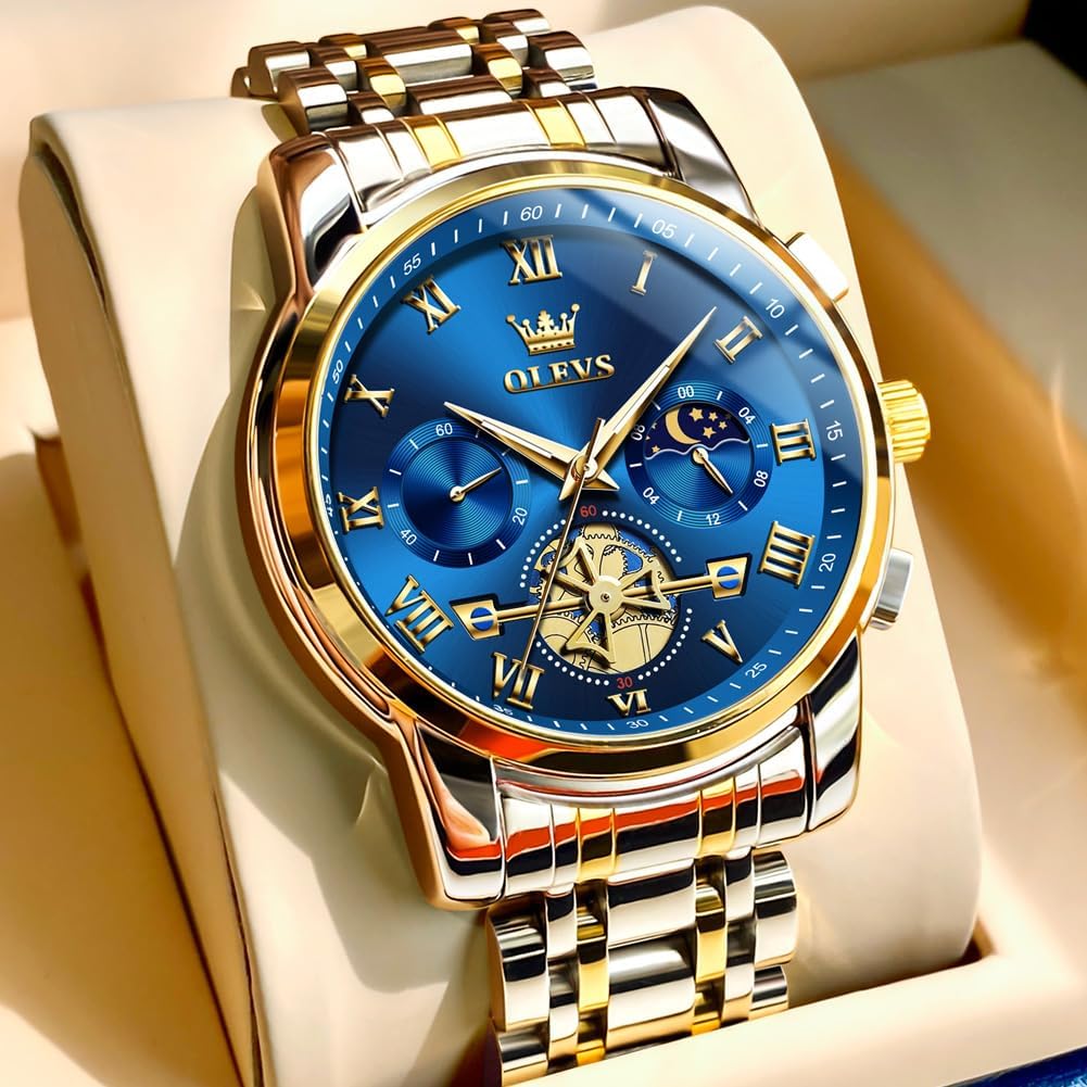 Detalle de OLEVS Men's Quartz Watch, 41 mm Big Dial, Stainless Steel, Luminous Feature
