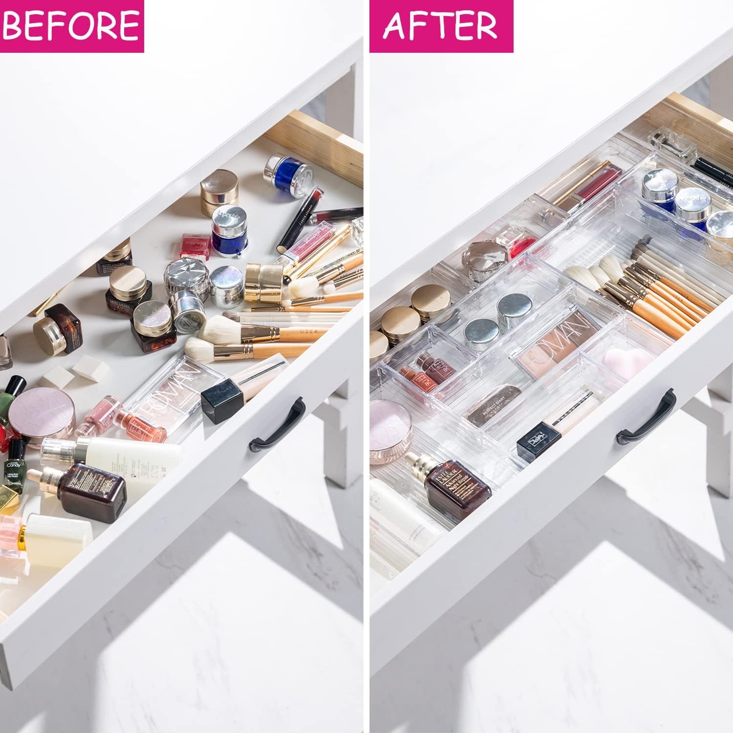 Thumbnail 1 de DCA 25 PCS Clear Plastic Drawer Organiser Trays (4 sizes) for bathroom, kitchen and office storage