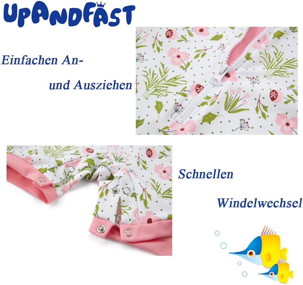Thumbnail 3 de upandfast Baby Badeanzug mit Knöpfen UV Schutz für Baby Mädchen