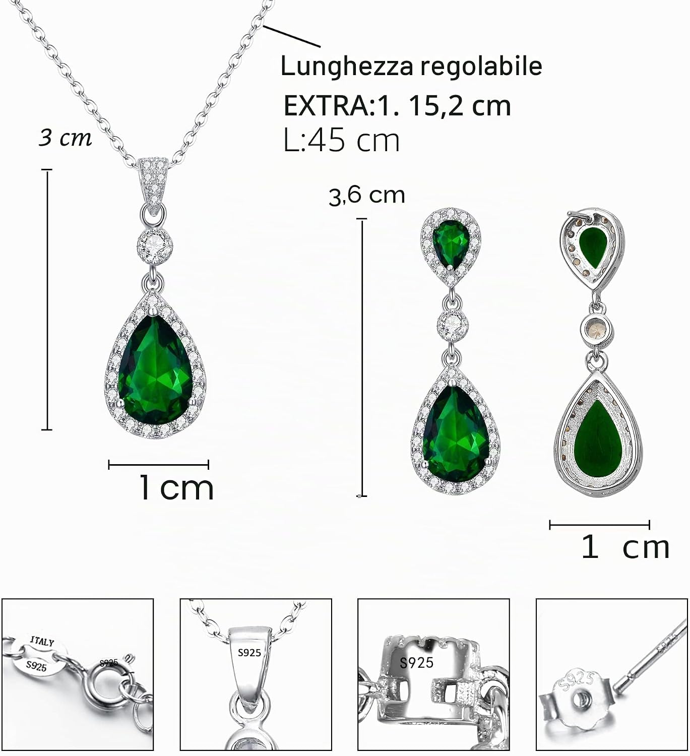 Detalle de Clearine Donna Parure Gioielli Argento 925 con Zirconia Cubica - Set Matrimonio Infinito Lacrima