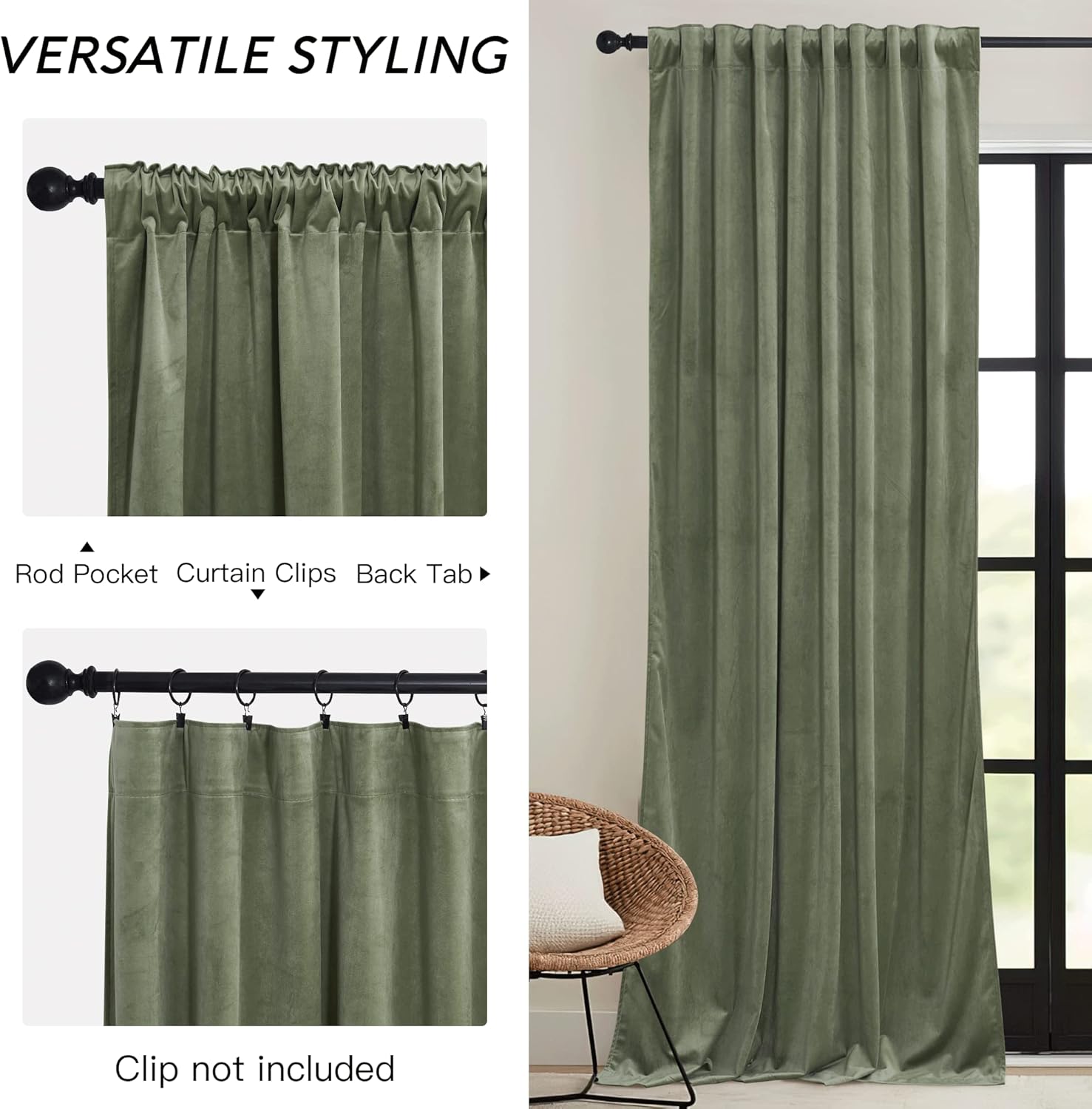 Thumbnail 2 de RYB HOME Sage Green Curtains 84 in 🪟