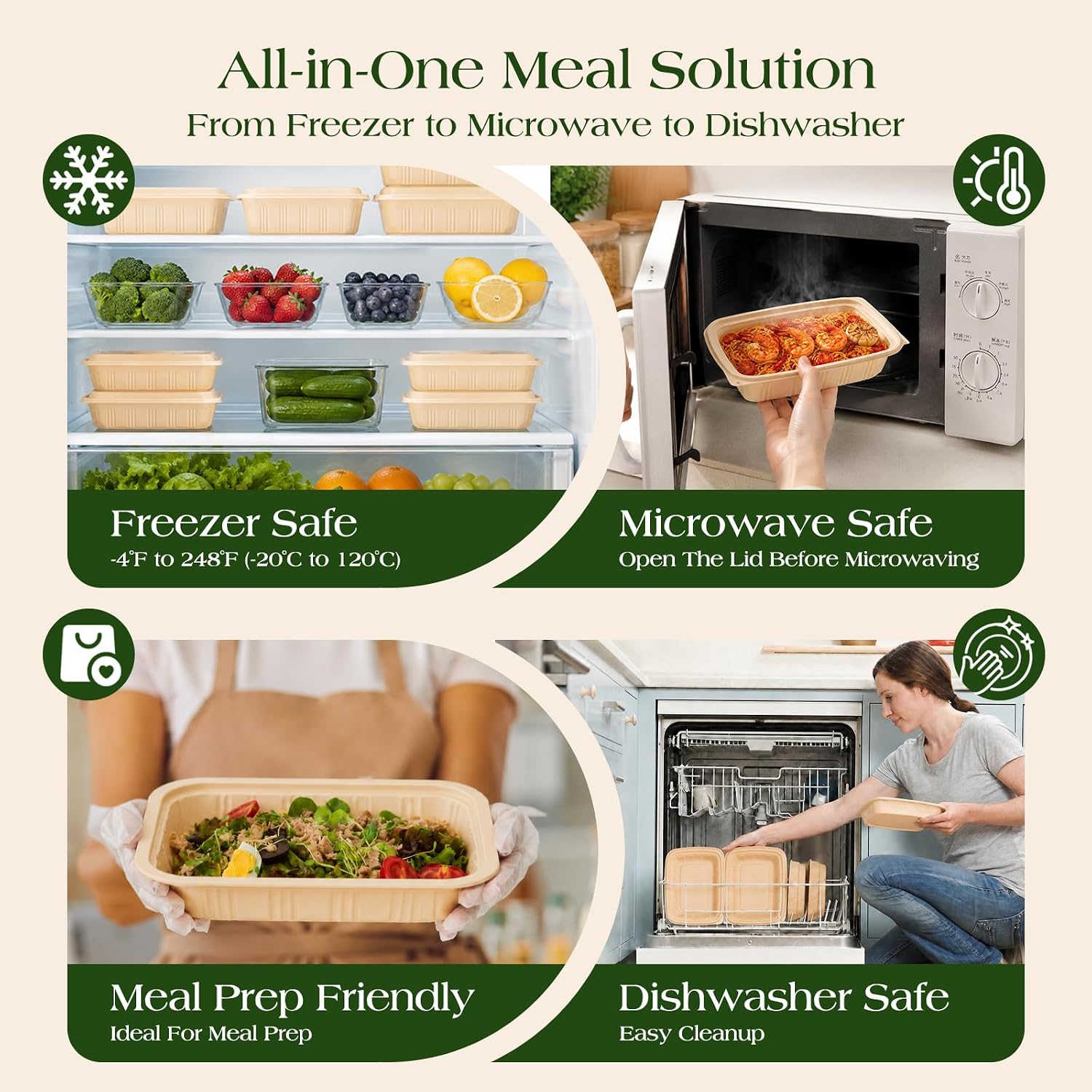 Thumbnail 6 de 100 Piece Meal Prep Containers with Lids (50 Pack) — 28 oz Cornstarch, Plant-Based Lunch Box, BPA-Free, Microwave & Freezer Safe