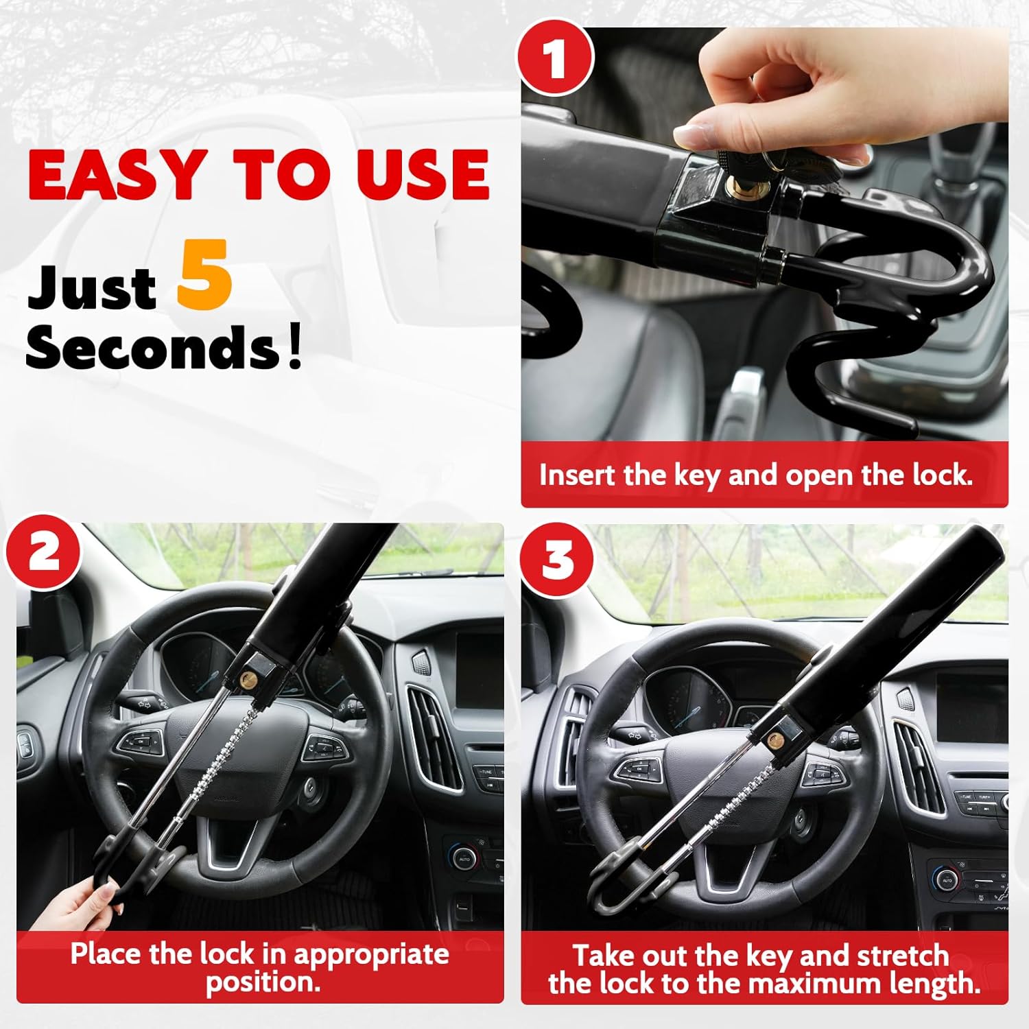 Thumbnail 5 de Tevlaphee Steering Wheel Lock 3 keys ๐