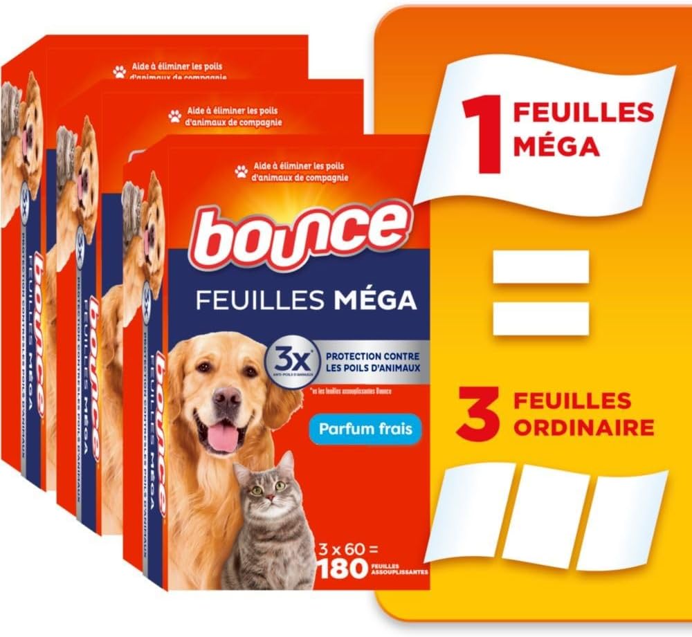 Detalle 2 de bounce Pet Hair & Lint Guard Mega Dryer Sheets, 3X Hair Fighters, 180 Count