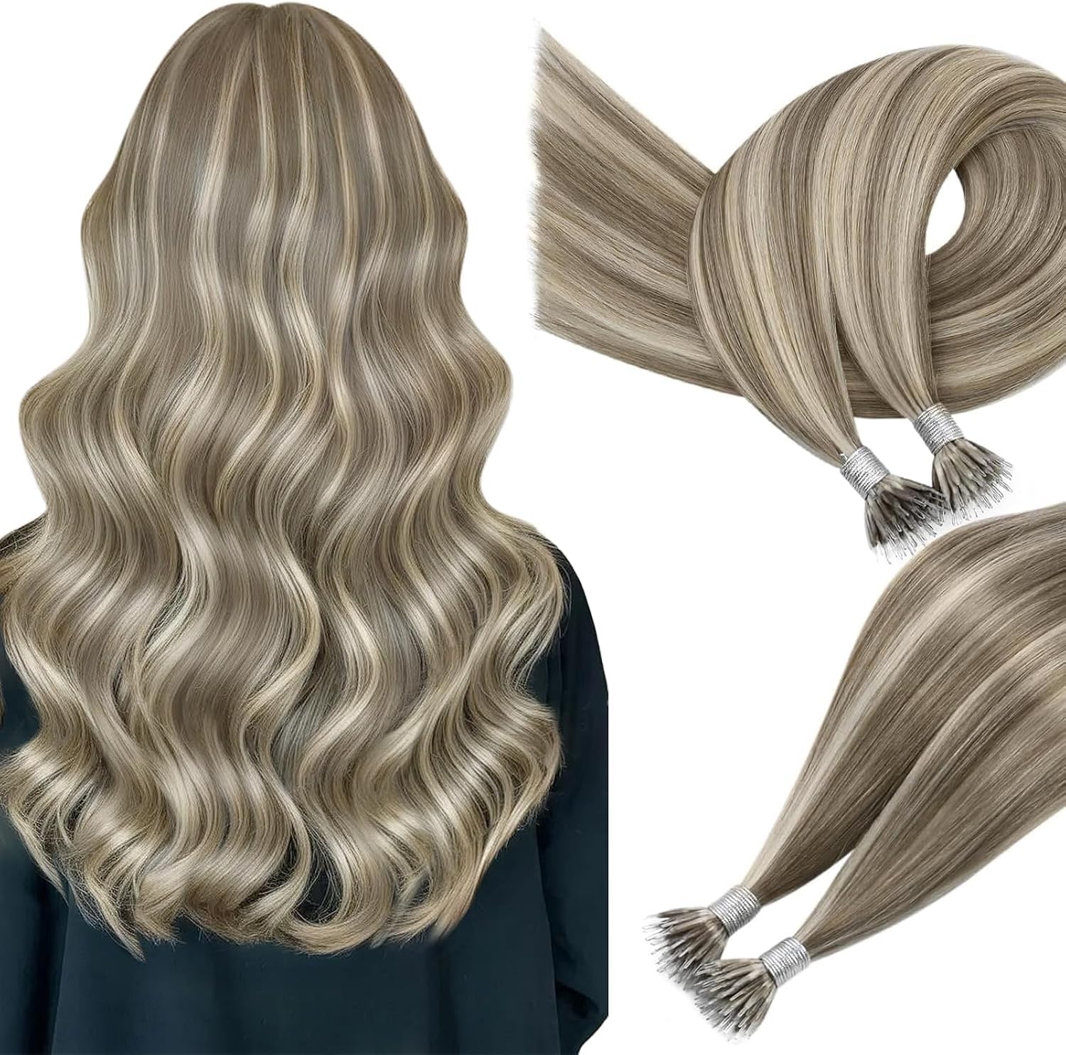 Easyouth Nano bead human hair extensions, 22-inch