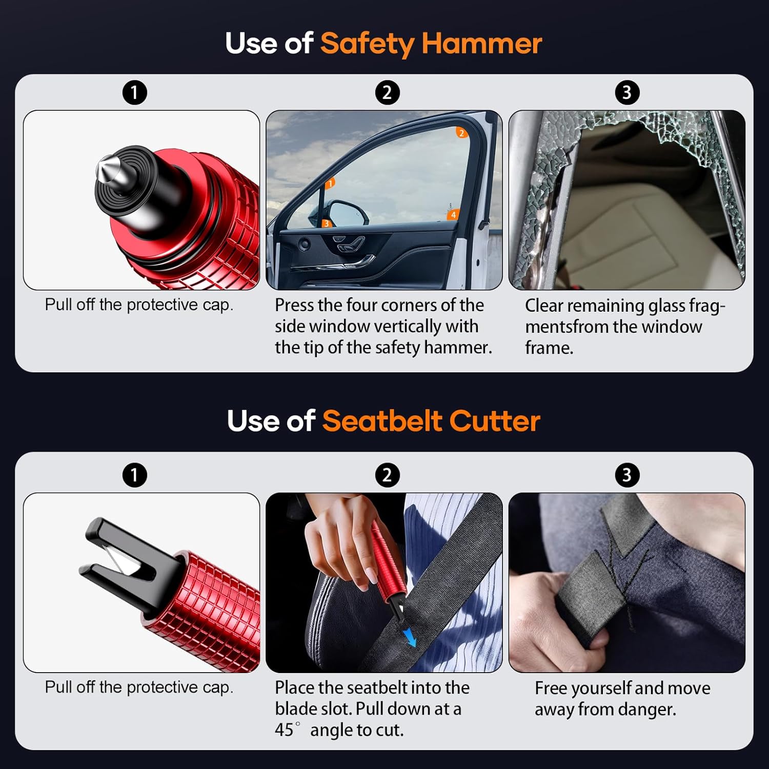 Thumbnail 5 de XTTANK 2-in-1 Notfallhammer Auto mit Gurtschneider – tragbares Safety-Tool für Fahrzeug & Zuhause (3 Stück)