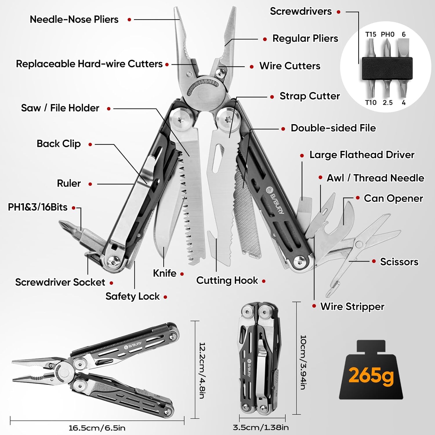 Thumbnail 1 de BIBURY Multitool 19‑in‑1 Edelstahl
