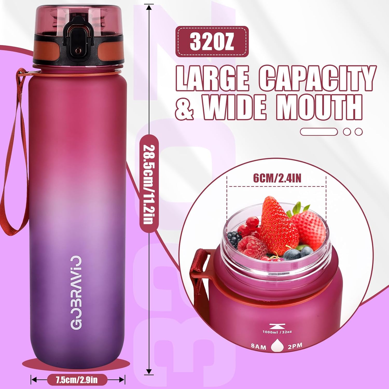 Thumbnail 3 de Gobravio Water Bottle 1L motivational bottle