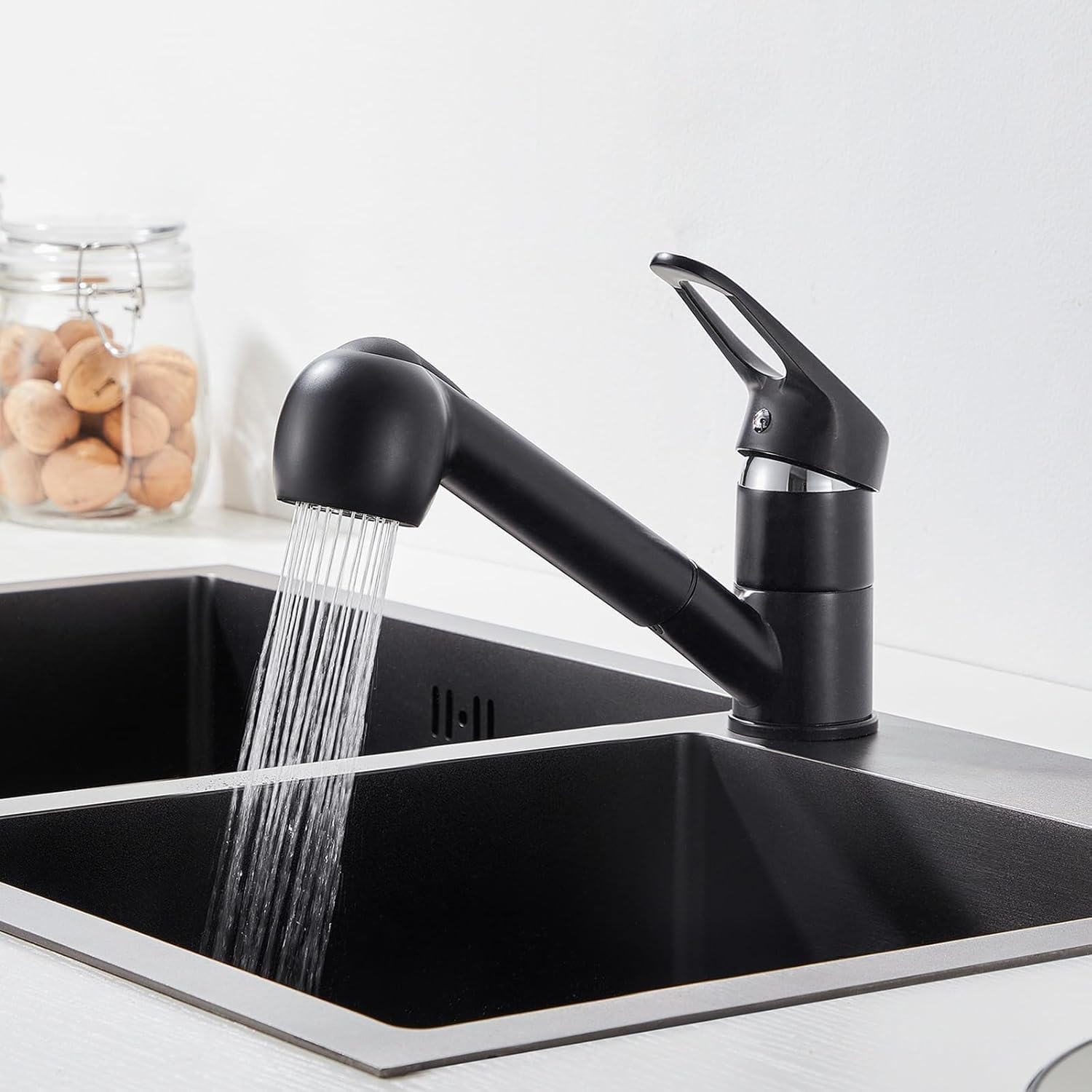 Thumbnail 6 de AuraLum Rubinetto cucina doccetta estraibile nero moderno, monocomando girevole 360° con 2 getti