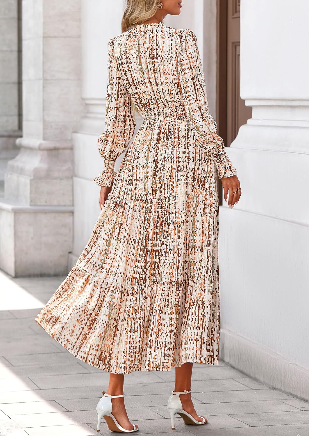 Detalle de PRETTYGARDEN Women’s Floral Maxi Dress (Long Sleeve V-Neck, A-Line) for Fall & Spring Events