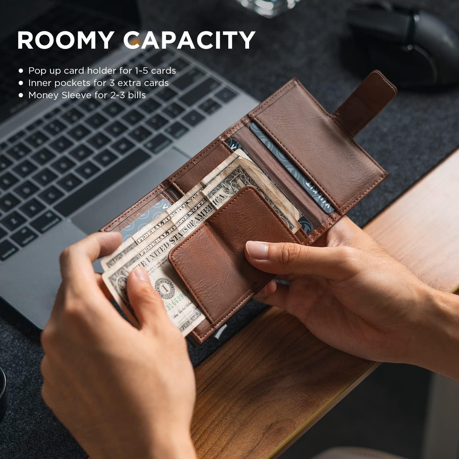 Detalle de VULKIT RFID Blocking pop-up leather credit card holder with magnetic closure