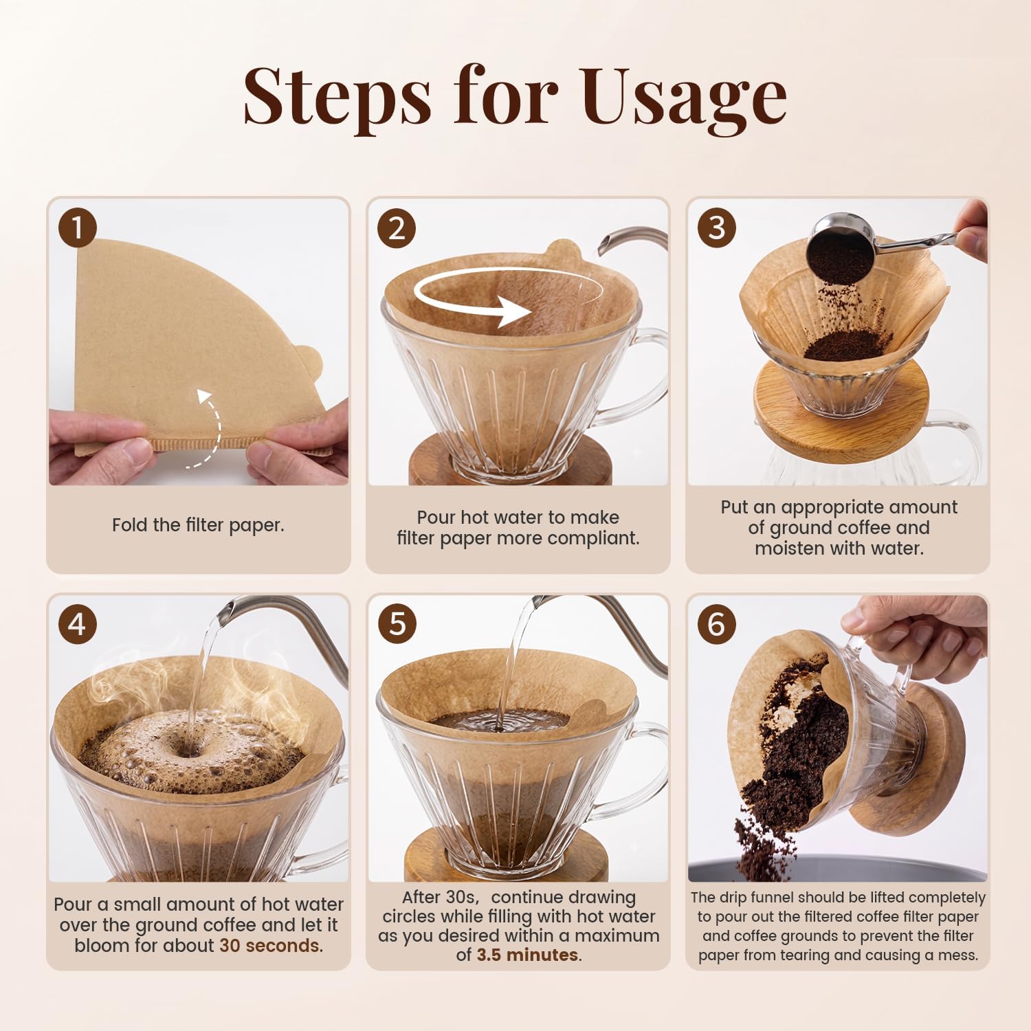 Detalle 1 de Clinuse 100 #2 Cone Coffee Filters, Unbleached Paper, 2–4 Cup