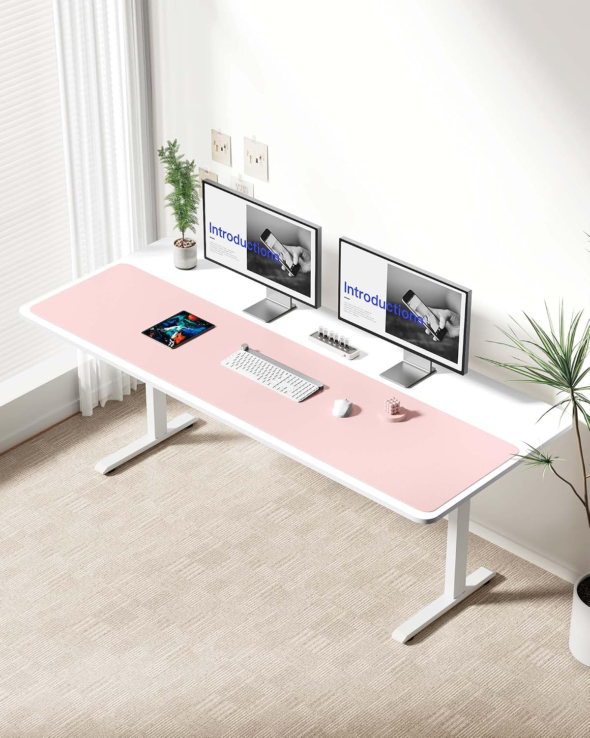 Thumbnail 1 de YSAGi 63" x 17.2" PU Leather Desk Mat, Light Pink, Waterproof