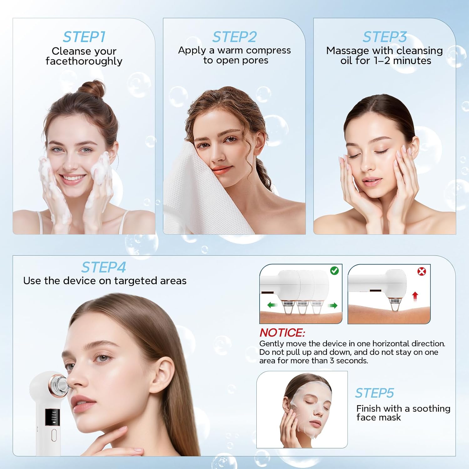 Detalle de Mylzdobs Blackhead Remover Vacuum with 3 Suction Levels and 5 Probes – White