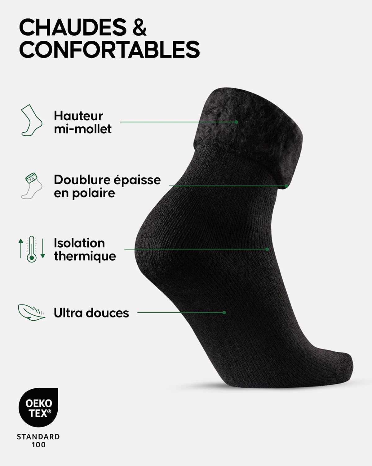 Detalle 2 de Chaussettes DANISH ENDURANCE thermiques, anti-ampoules, lot de 2