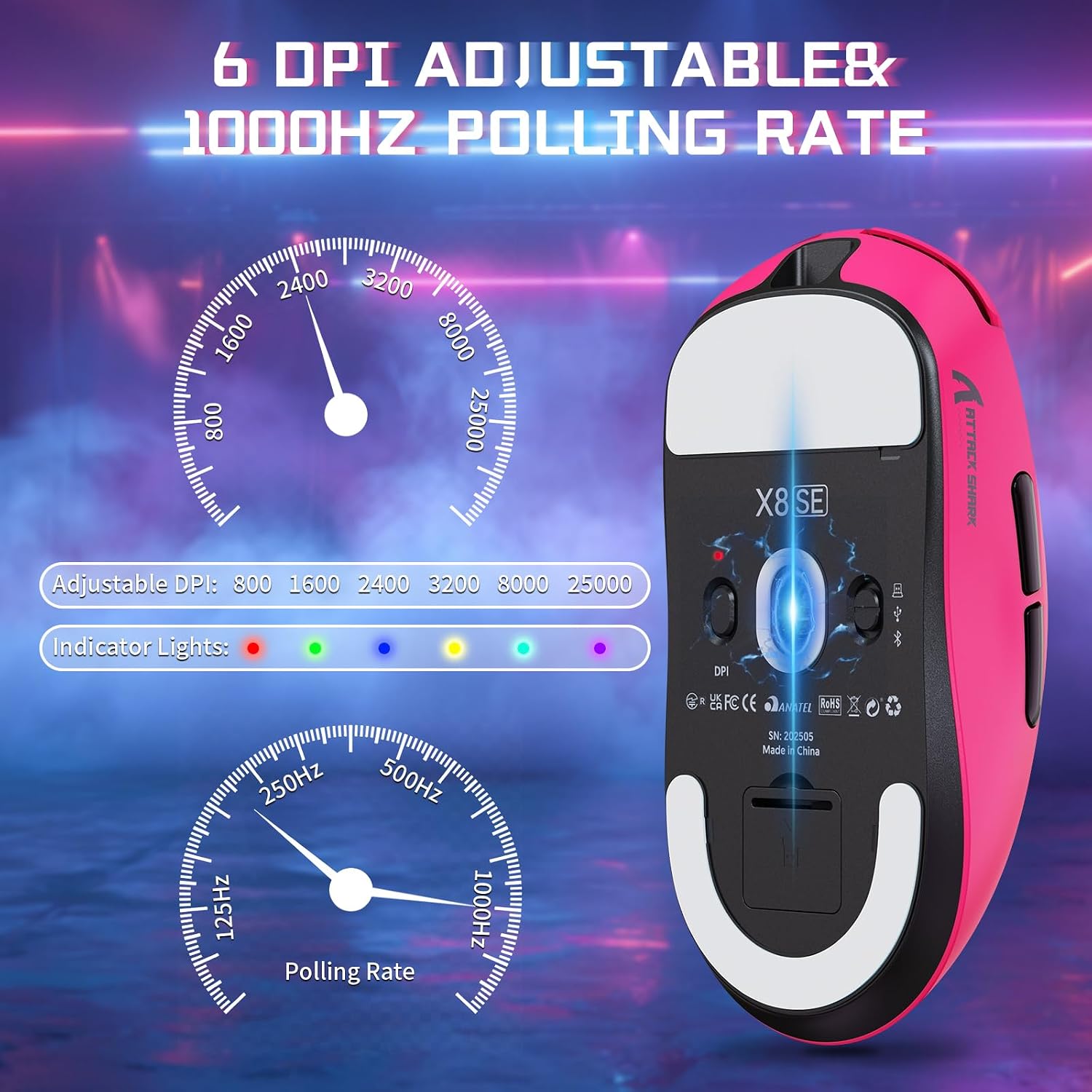 Detalle de MAMBASNAKE X ATTACK SHARK X8SE 55g: mouse da gioco wireless ultraleggero con 25000 DPI