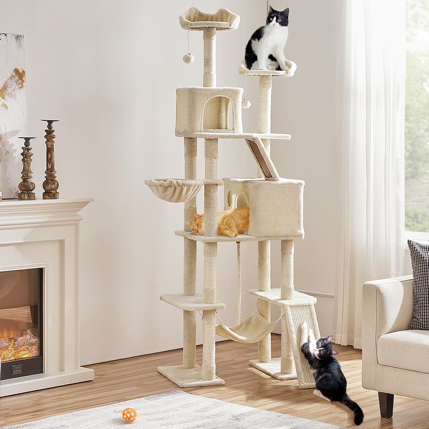 Thumbnail 2 de Yaheetech Arbre à Chat Géant 209 cm avec poteaux en sisal, 2 perchoirs, niches et hamac